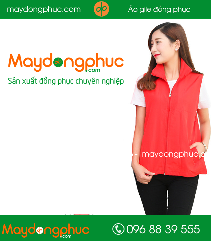 Mẫu áo gile công nhân màu Đỏ